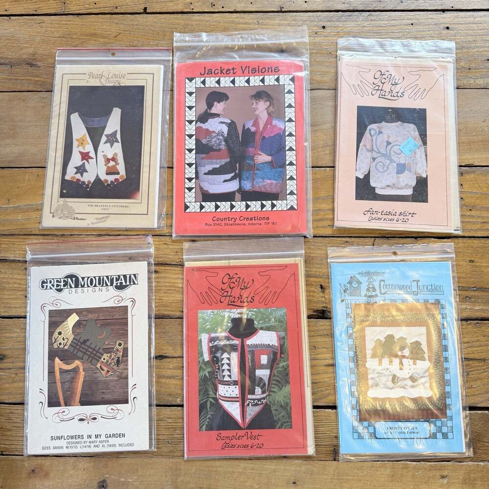 Vintage Quilt Sewing Patterns Lot Vest Jacket Applique Country Craft 90s 6 Pc